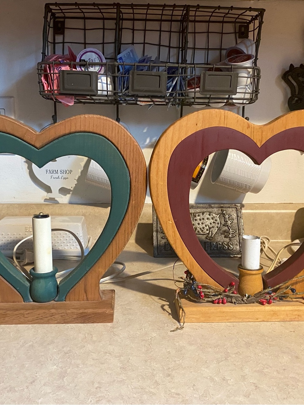 Vintage Wooden Heart Shaped Lamps Cottagecore Rustic Primitive Home Decor 90s